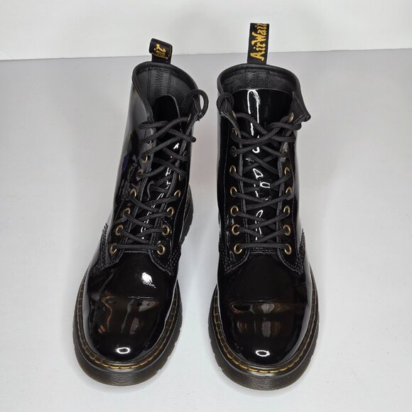 Dr. Martens Zavala Women Black Patent Leather Combat Lace-Up Boots Sz 8 - Picture 4 of 12